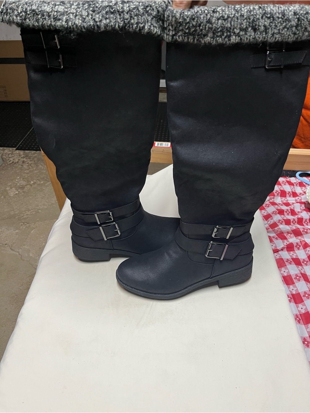 Women's Black Knee-High Buckle Riding Boots